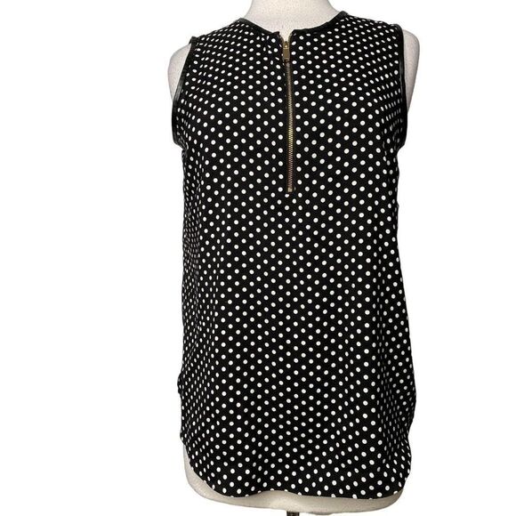 Vince Camuto Exposed Front Zipper Polka Dot Blouse Sleeveless Black White Sz S - Picture 1 of 5